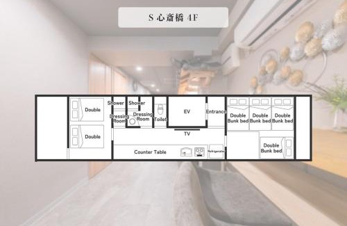 Higashishinsaibashi Apartment | 4階 ホテル福 道頓堀に位置する宿 ベッド9台 シャワー2台 観光に最適