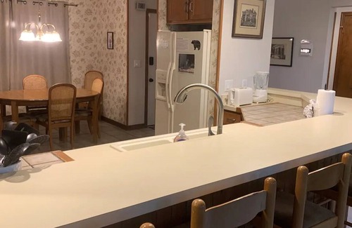 Chalet Village Apartment | 5 Star 3 bd 3ba Serenity Views w Pool Fireplace