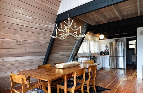 Camdenton Cabin | Aframe 34 ~ dock + lake front + hot tub + fire pit + great views
