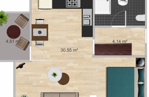 Unterwiehre-Sud Apartment | Apartment Tilia, 38qm, Balkon, 1 Wohn-/Schlafzimmer, max. 4 Personen