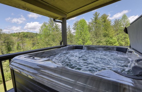 Alexander Cabin | Authentic Log Cabin Hot Tub! Mountain Views! Fire Pit! Fireplace! All One level!