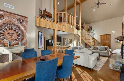Fairview Cabin | Awesome amenities—hot tub, pool table, foosball and outdoor/indoor fireplaces!