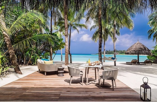 Reethi Rah Hotel | Beach Villa Two Queen Beds at One&Only Reethi Rah, Balcony With Beach View!