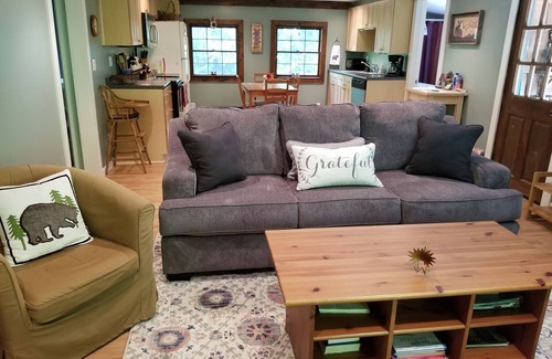 Barnardsville Cabin | Bears Den: Private, Comfortable, Well Kept Cottage w Hot Tub overlooking River.
