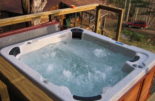 Barnardsville Cabin | Bears Den: Private, Comfortable, Well Kept Cottage w Hot Tub overlooking River.