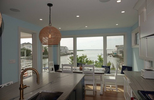 Ship Bottom House | Beautiful Bayfront House 6BR, 5baths - Heated Pool, dock and 1 block to ocean!