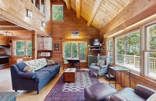 Beaver Cove Cabin | Beautiful home with WiFi, lake view, deck, & firepit - walk to beach