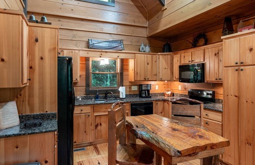 Topton Cabin | Between the Falls-Pet Friendly, Private Deck on Waterfall, Luxury Log Cabin Rental on Creek, 3 Fireplaces, Hot Tub & Outdoor Shower -in Western NC.