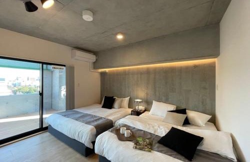 Hiroshima City Centre Apartment | bHOTEL Nekoyard - Scenic Penthouse Studio with Jacuzzi & Spacious Terrace