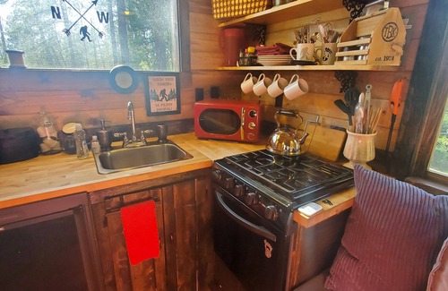 Cheney Cabin | Bigfoot Bungalow themed tiny home cabin! WIFI! In the woods, 15 min from airport