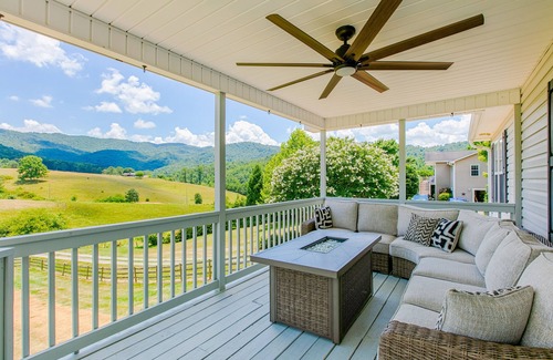 Weaverville House | Blue Ridge farmhouse with amazing mountain view, hot tub, firepit & decks