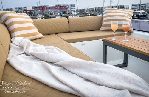 Ostholstein Boat Rental | Boat 'Hausboot Yacht Futura' with Sea View, Private Terrace and Wi-Fi