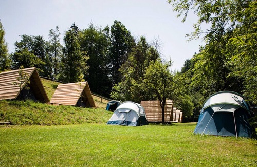 Ljubno RV Rental | Camp NaturPlac - Stay in the wooden tent at the alpine river Savinja