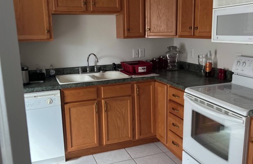 Burnt Chimney House | Charming furnished basement with kitchen and full bathroom in adorable Vinton