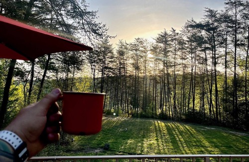 Spencer Cabin | Cozy private log cabin, pet-friendly, waterfall, trails & huge mountain views!