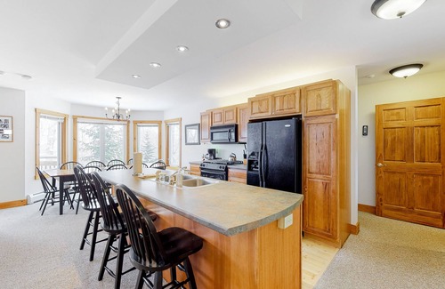 North Troy Condo | Cozy ski-in/ski-out home next to Grammy Jay trail with fireplace, mountain views