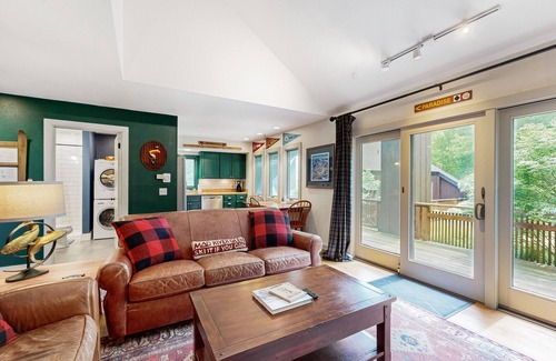 Waitsfield Condo | Creekside condo with pool, next to Catamount Trail on river with water views