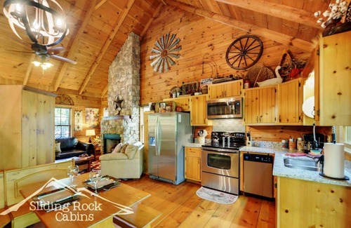 Ellijay Cabin | Cute Creekfront, rustic, hot tub, pet friendly-fenced yard, screened porch