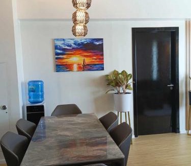 Poblacion District Apartment | Davao Rental - AEON Towers Condo 1BR Suite 1Bathroom with Bathtub, Kitchen, Living Room