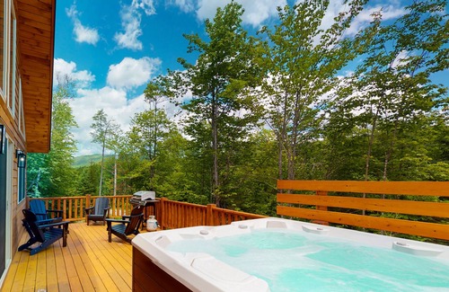 Carrabassett Valley Cabin | Dog-friendly home with large deck, hot tub, great views, & gas fireplace