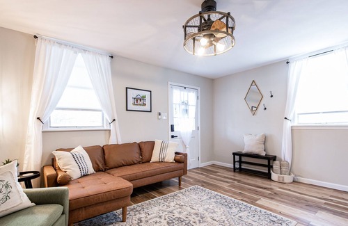 New Albany House | Dog-friendly 1920s charmer with bohemian finishes, firepit, central air, and W/D