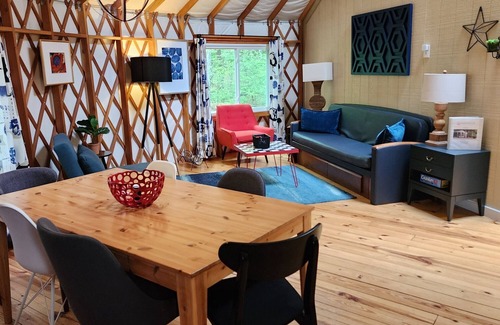 Rutherfordton House | Dog friendly 30' Yurt, large dome skylight, king bed, 2 bedrooms, sleeps 6.