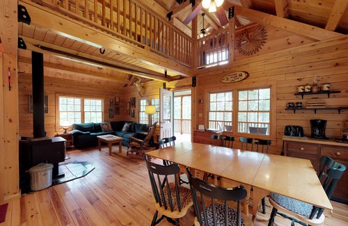 Greenville Cabin | Dog-Friendly Log Cabin with Gorgeous Lake Views Near Beach & Snowmobile Trails