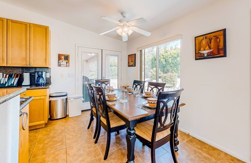 Desert Hot Springs House | Dog-friendly home with patio, grill, firepit, outdoor pool, tennis, & fireplace