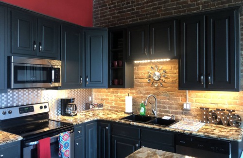 Florence Apartment | Downtown Court St Custom Loft Granite Hardwoods 20 ft ceilings stainless steel