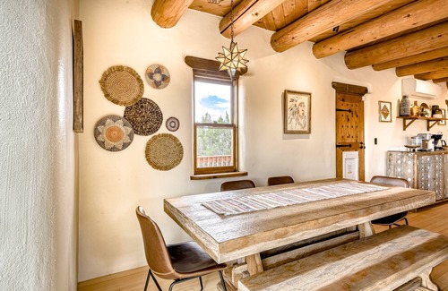 Santa Fe House | Exquisite home with hot tub, fireplace, mountain view, & washer/dryer
