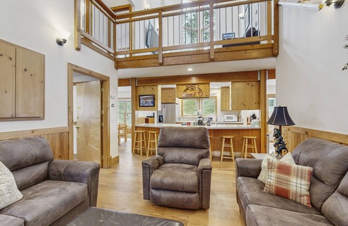 Serene Lakes House | Forest-view home with deck, grill, 2 living areas, fireplace, washer/dryer