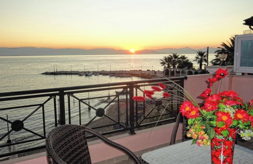 Benitses Apartment | Galini Sea Apartment 4 at the Beach with Wi-Fi, A/C & Garden