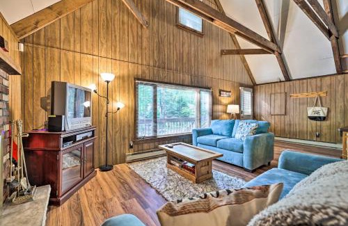 Pocono Lake House | Game Room and Fire Pit Tree-Lined Pocono Lake Cabin