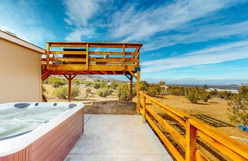 Pinon Hills House | Gated Mtn-View Home with Private Six-Person Hot Tub & Sauna - Dog-Friendly
