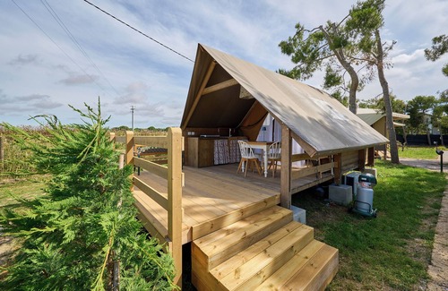 Piombino RV Rental | Glamping 'Tenda Safari Vicino Al Mare' with Shared Garden, Wi-Fi and Air Conditioning