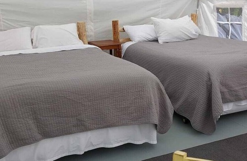 Olney RV Rental | Glamping Wall Tent 7/1 Futon /1 Queen Air Mattress