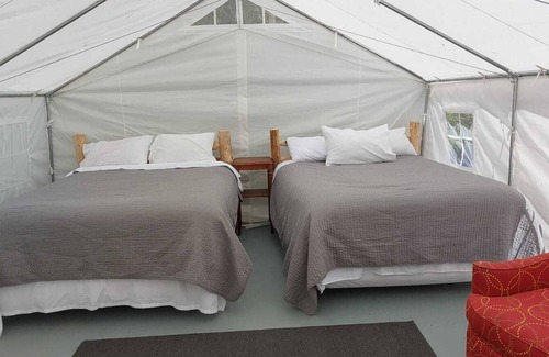 Olney RV Rental | Glamping Wall Tent 7/1 Futon /1 Queen Air Mattress