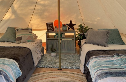 Desert Hot Springs Resort | Glampsite Resort Near Joshua Tree with 4 Canvas Yurt Tents and Pool!