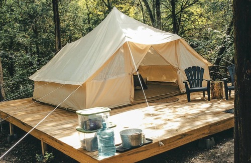 Newport Cabin | GlampVentures "Royal Rest" Bell Tent @ river/lake near the Smoky Mtn.