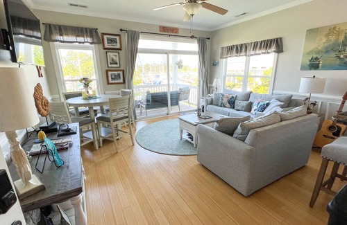Fairfield Harbour House | Harbor View by Salty Sweet Retreats: Majestic Marina Front Townhome 3 Story Deck