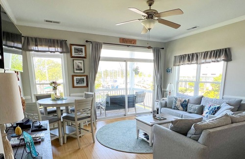 Fairfield Harbour House | Harbor View by Salty Sweet Retreats: Majestic Marina Front Townhome 3 Story Deck
