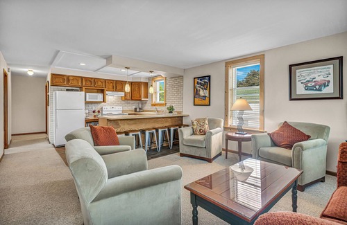 Elkhart Lake Condo | Heart of the Action, Village Square Upper Condo Sleeps 8