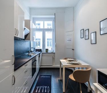 Wiesbaden Apartment | Hochwertige Altbauwohnung im modernen Stil in Wiesbaden - Küche - Terrasse - WLAN - Zentral