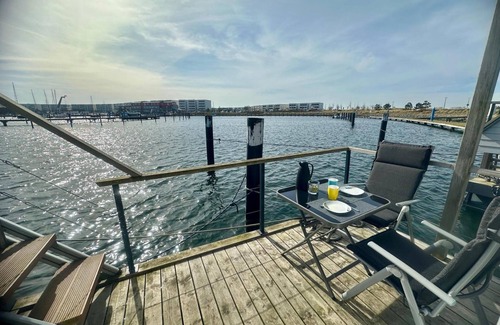 Ostholstein Boat Rental | House Boat 'Annis Mehrblick' with Sea View, Private Terrace and Wi-Fi