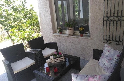 Samos House | House with fruit trees, olive trees, and sea view.