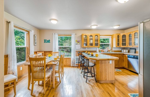 Camano Island House | Idyllic woodsy retreat with firepit, two kitchens, Port Susan views & woodstoves