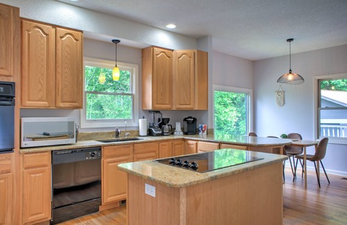 Weaverville House | Judah Lodge Stunning views with a cozy indoor fireplace and outdoor fire pit