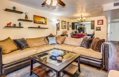 Desert Shores Condo | Lake Front Balcony! Quiet community! Walking path! Restaurants! Heated Pool