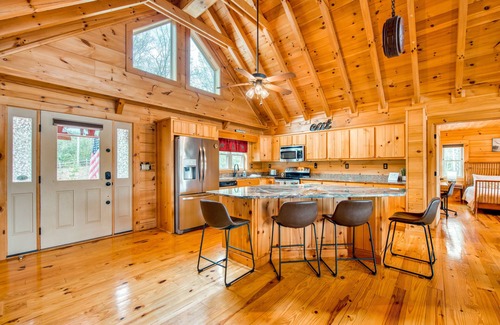 Mills River Cabin | Lakefront cabin & tiny home with a firepit, wet bar, washer/dryer, dock