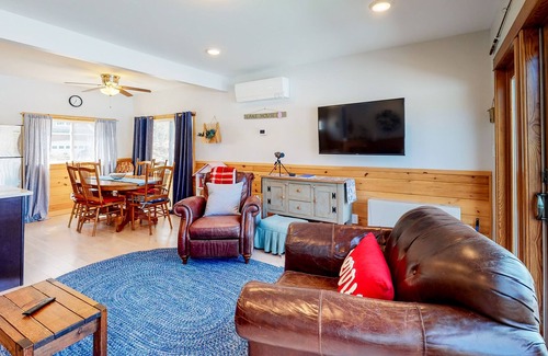 West Poland House | Lakefront home w/private dock & beach, firepit, great water views, and gas grill